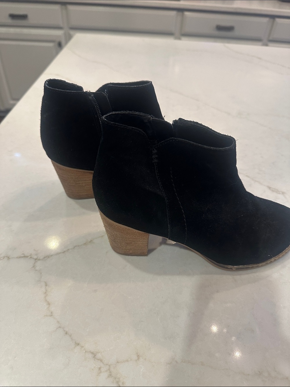 Women’s Black Suede Ankle Booties with Wood Block Heel